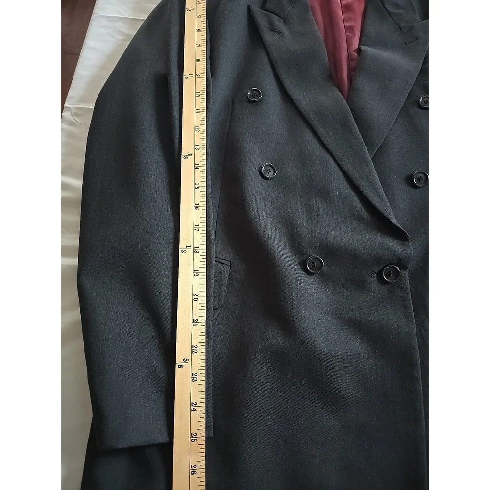 Hunting Horn Double Breasted Peak Wool Sport Coat Blazer Suit Jacket Black‎ 42R